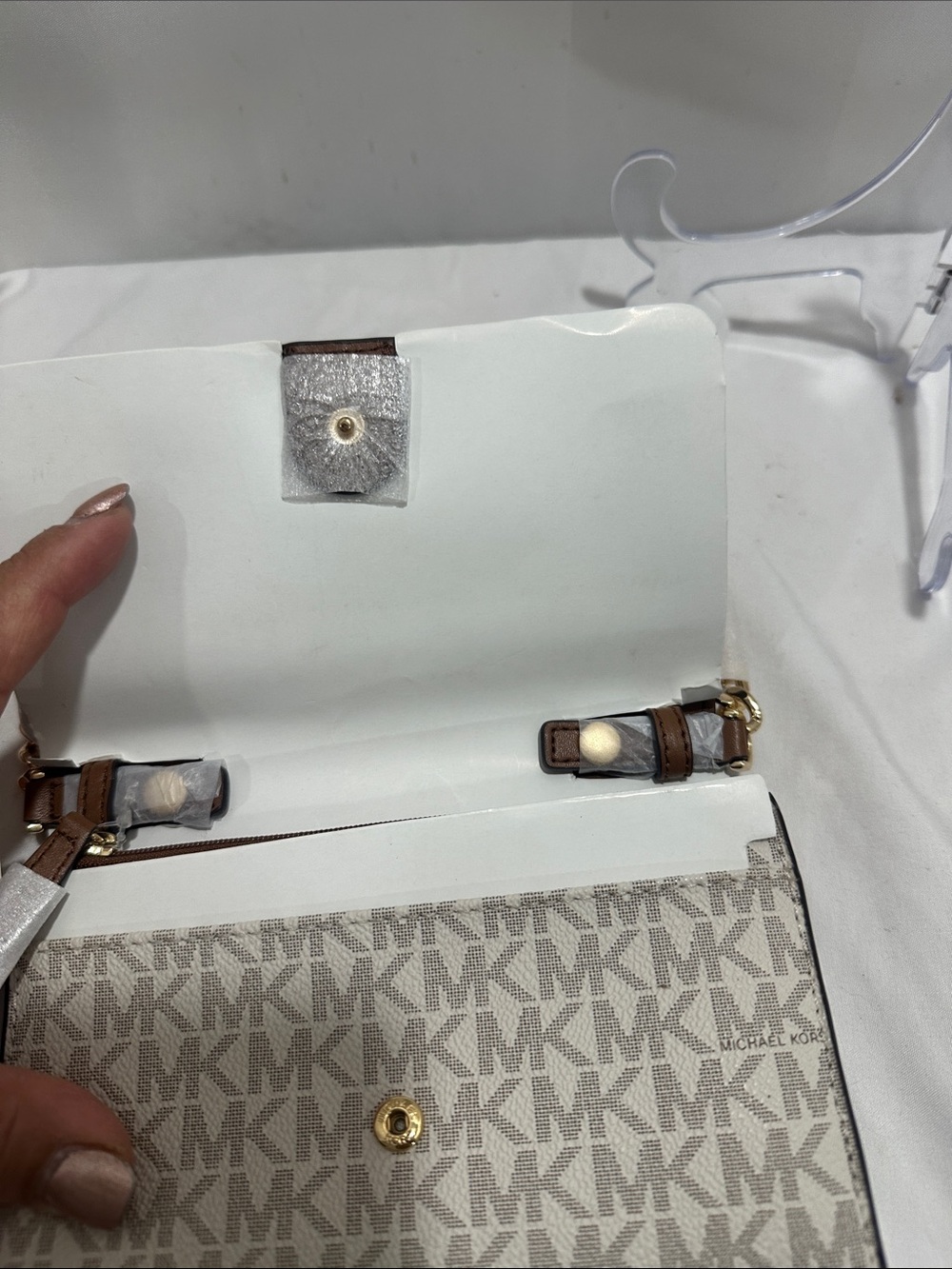 Michael Kors Beige/Gray MK Logo Crossbody Bag NWT - Picture 2 of 5